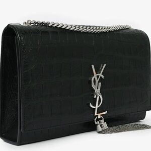 Saint Laurent 2015 black croc embossed medium Kate crossbody